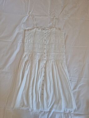 Primark White Smocked Button-Front Mini Dress